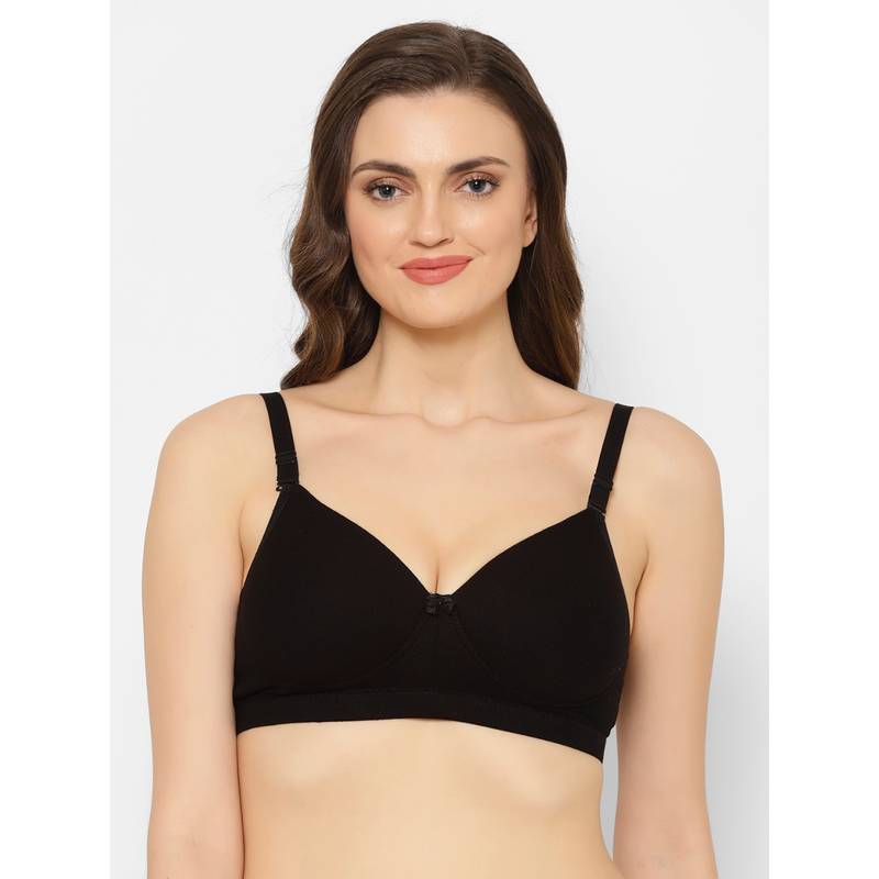 Floret Women Padded & Non-Wired Full Coverage Black T-Shirt Bra (34B)