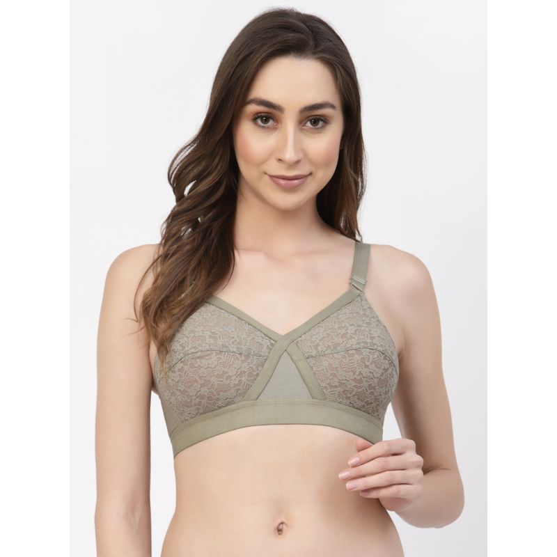 Floret Women Cross-Elastic Non-Padded & Non-Wired With Full Coverage Net Bra (38C)