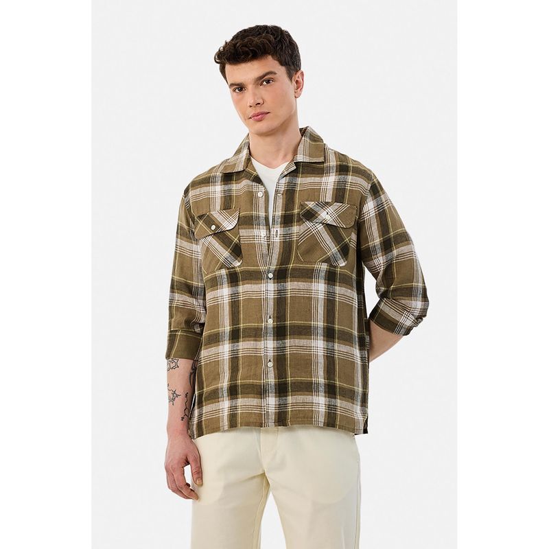 Snitch Brown Checks Regular Fit Shirt (XS)
