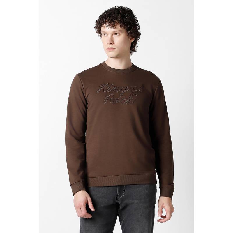 Van Heusen Brown Embroidered Regular Fit Sweatshirt (S)