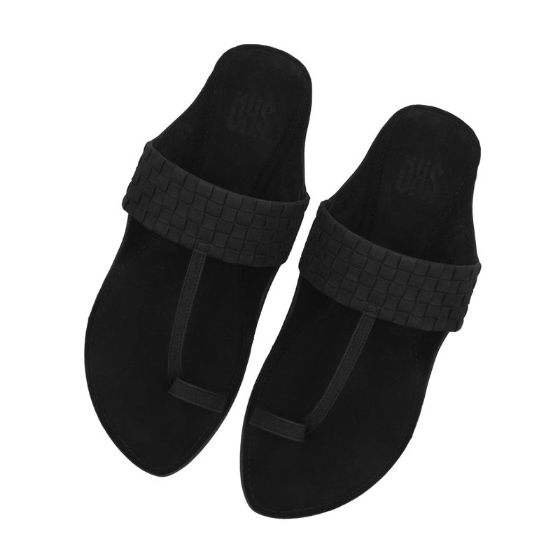SKO Mens Kolhapuri Black Weave Ethnic Footwear (UK 6)