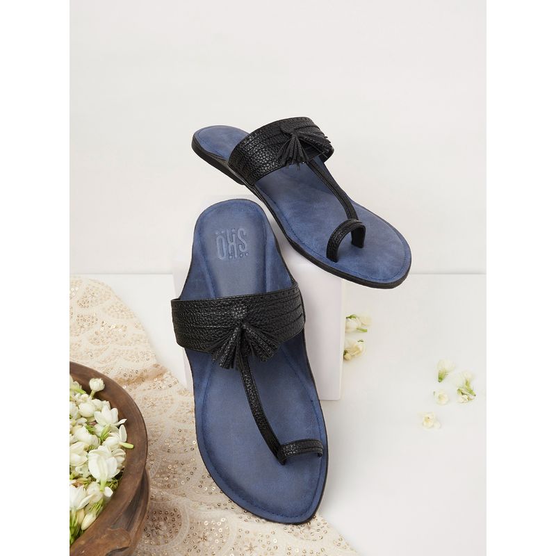 SKO Mens Kolhapuri Blue Black Ethnic Footwear (UK 6)