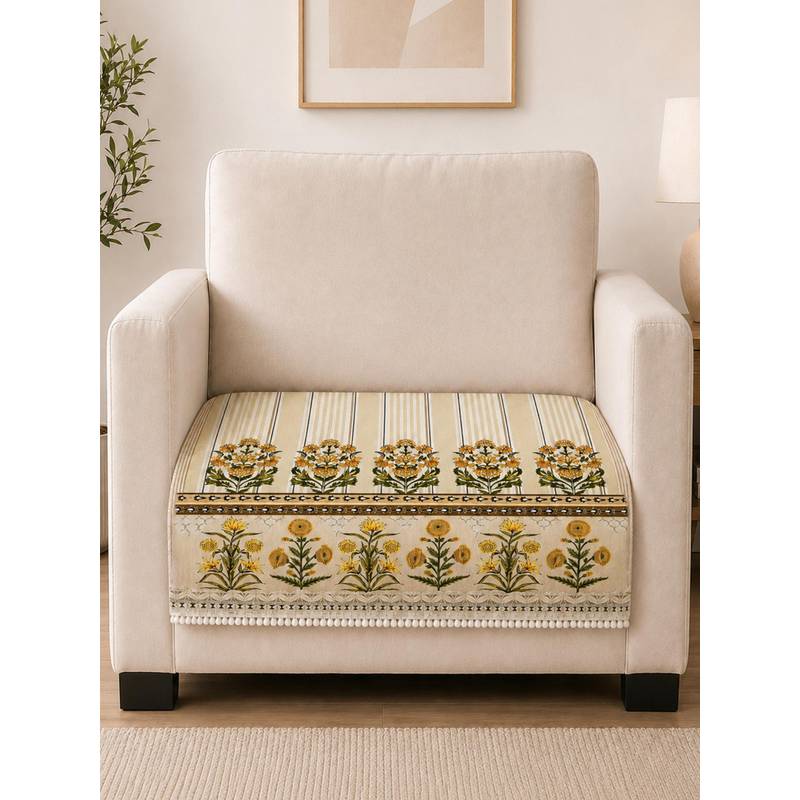 The Home Story Suede Velvet Sofa Mat - Heritage Stripe - Ivory Cream (1 Seater)