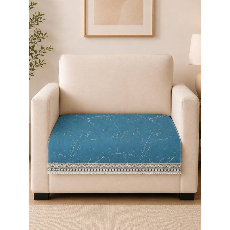 The Home Story Suede Velvet Sofa Mat - Marble Luxe - Aqua Blue (1 Seater)