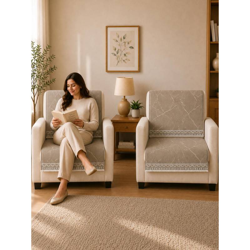 The Home Story Suede Velvet Sofa Mat Back & Seat - Marble Luxe - Stone Beige (1 Seater)