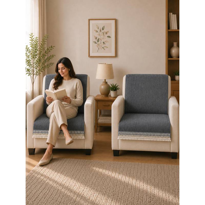 The Home Story Suede Velvet Sofa Mat Back & Seat - Velvet Grace - Graphite Grey (1 Seater)