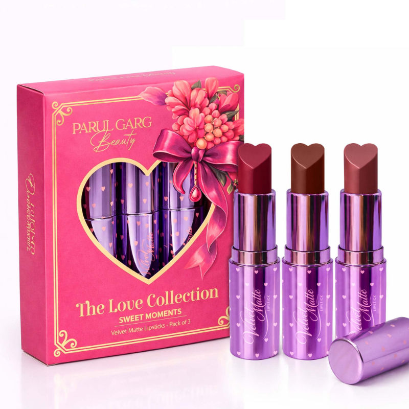 Parul Garg Beauty Velvet Matte Lipsticks Gift Set, Combo of 3 - Medium Pinks & Browns Heart Shaped