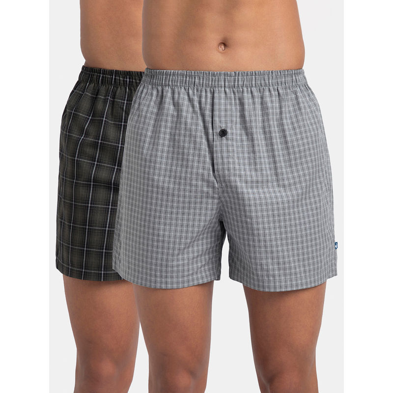 Jockey 8222 Men Cotton Woven Checkered Inner Boxers-Black and Seaport Teal (Pack of 2) (M)