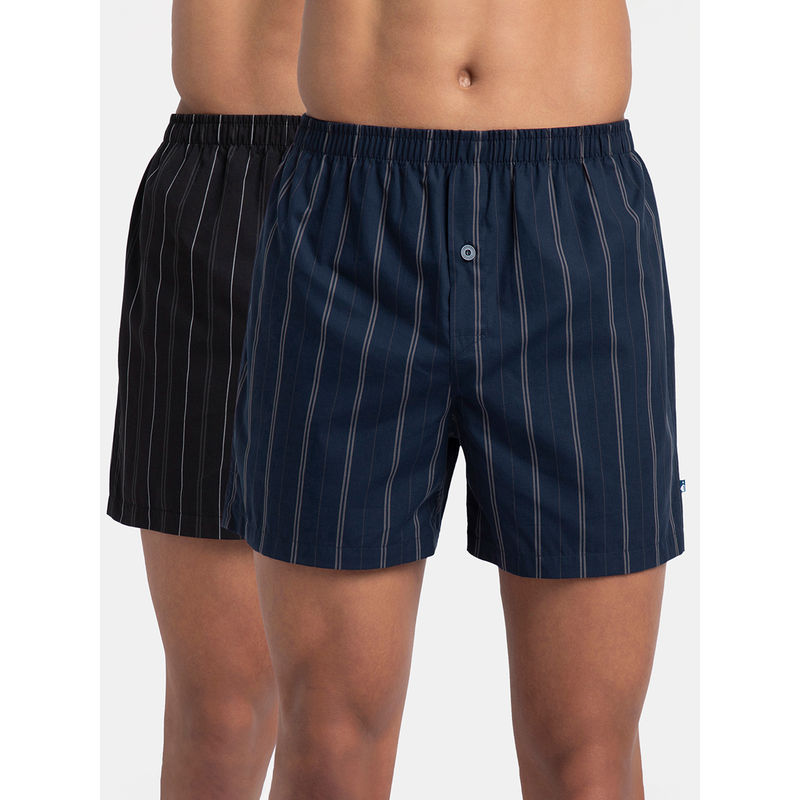 Jockey 8222 Men Cotton Woven Checkered Inner Boxers - Grey and Green (Pack of 2) (S)