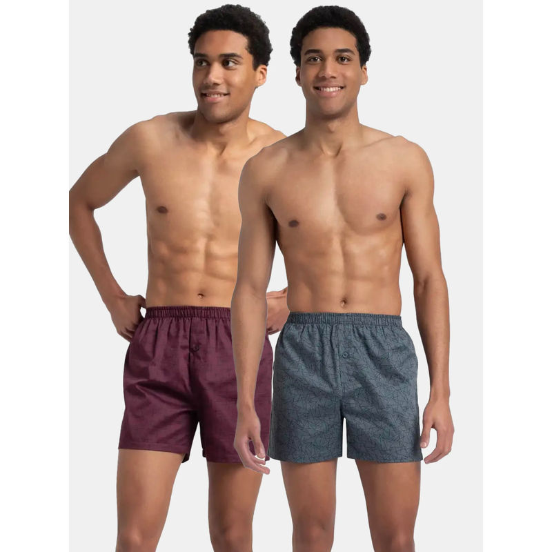 Jockey 8222 Men Cotton Woven Printed Inner Boxers-Mauve Wine and Deep Slate(Pack of 2) (S)