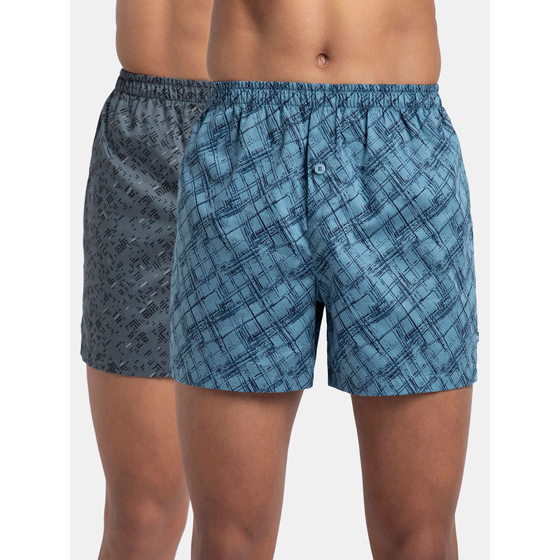 Jockey 8222 Men Cotton Woven Checkered Inner Boxers - Navy (Pack of 2) (S)