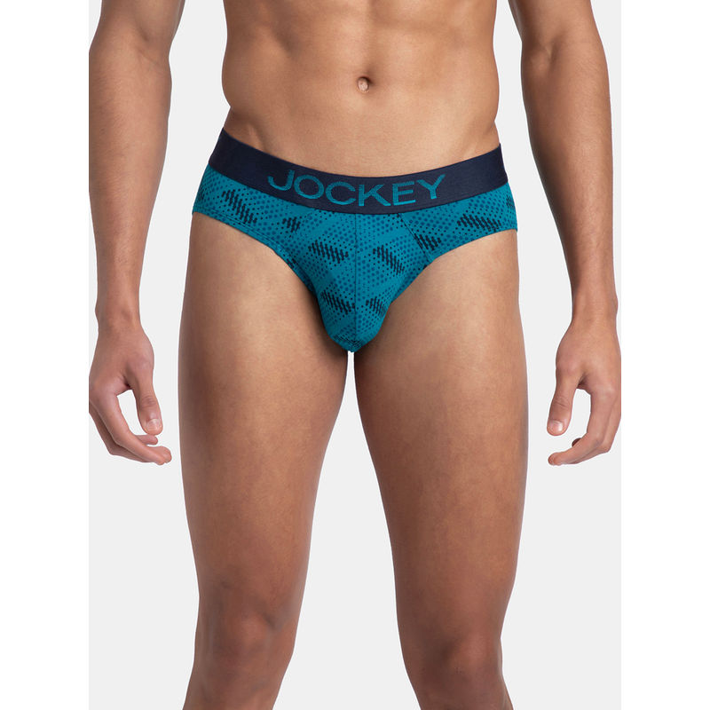 Jockey FP22 Men Super Combed Cotton Elastane Printed Brief - Ocean Depth (S)
