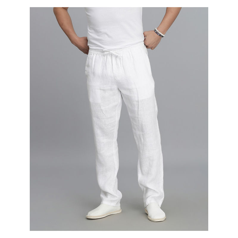 ROOKIES Men Relaxed Fit Pure Linen White Trouser (36)