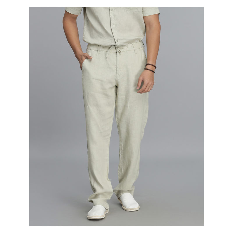 ROOKIES Men Relaxed Fit Pure Linen Beige Chinos (30)