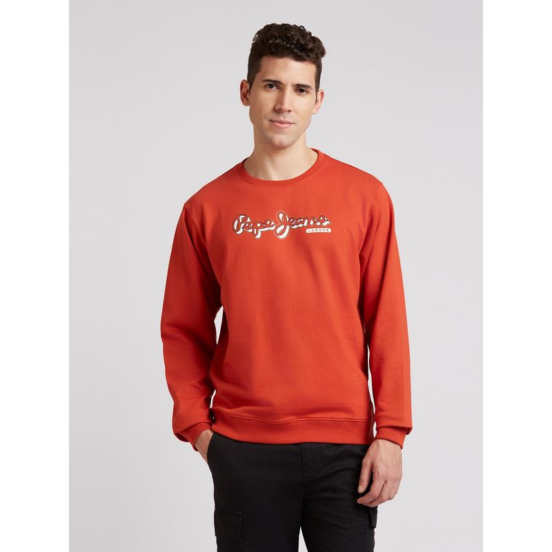 Pepe Jeans Orange Graphic Print Full Sleeve Sweatshirt (S)