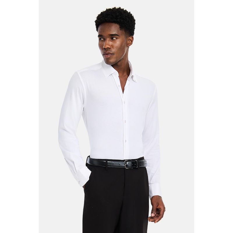 Snitch White Solid Full Sleeves Slim Formal Luxe Shirt For Men (M)