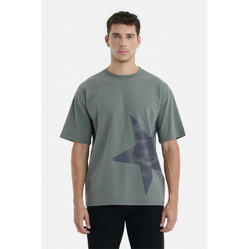 Snitch Grey Graphic Half Sleeves Oversized T-Shirt For Men (S)