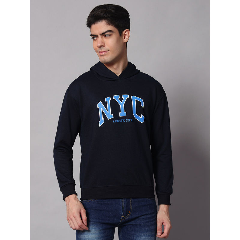 Obaan Mens Navy Blue Typography Hoodie (M)