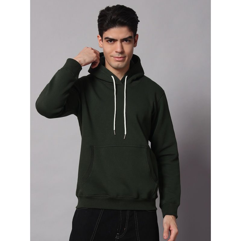 Obaan Mens Olive Solid Hoodie (M)