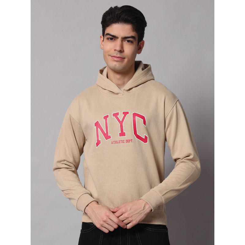 Obaan Mens Beige Typograhpy Hoodie (M)
