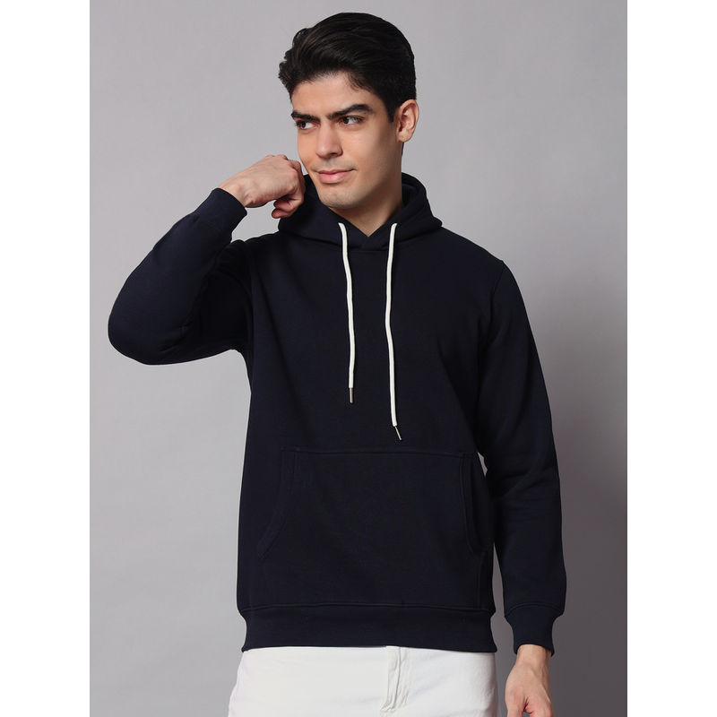 Obaan Mens Navy Blue Solid Hoodie (M)