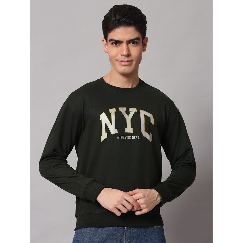 Obaan Mens Olive Typograhpy Sweatshirt (M)