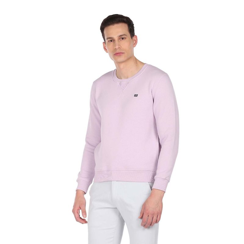 Arrow Sports Men Lavender Solid Crew Neck Sweatshirt (M)