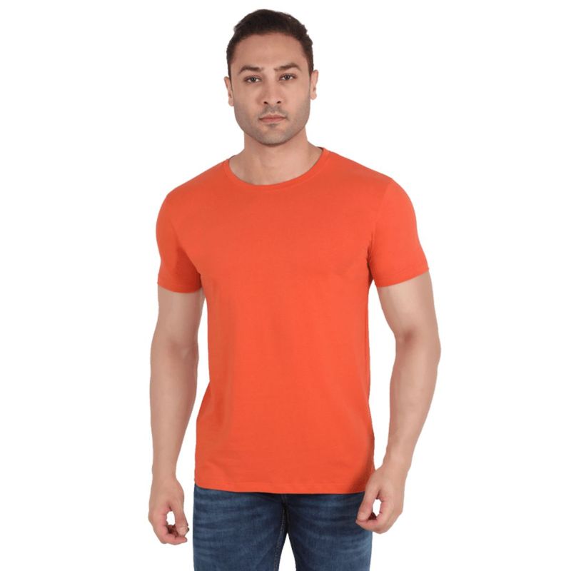 On Loop Orange Solid Mens Round Neck T-Shirt (XS)