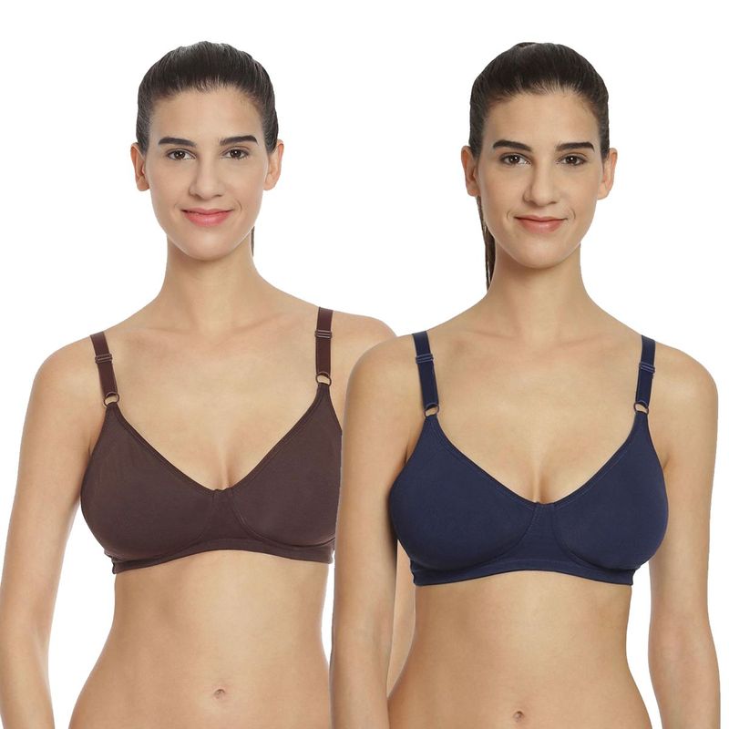 SOIE Women's Semi Coverage Encircle Non-Padded Non-Wired Cotton Bra (PACK OF 2) - Multi-Color (34B)