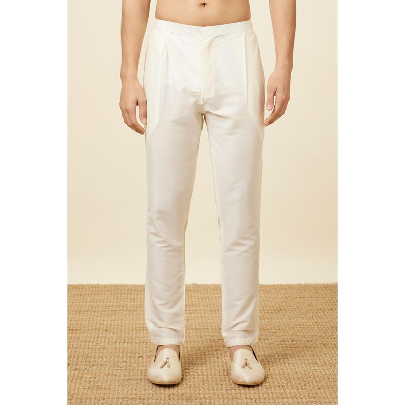 Manyavar Mens Cream Blended Viscose Solid Trouser (L)