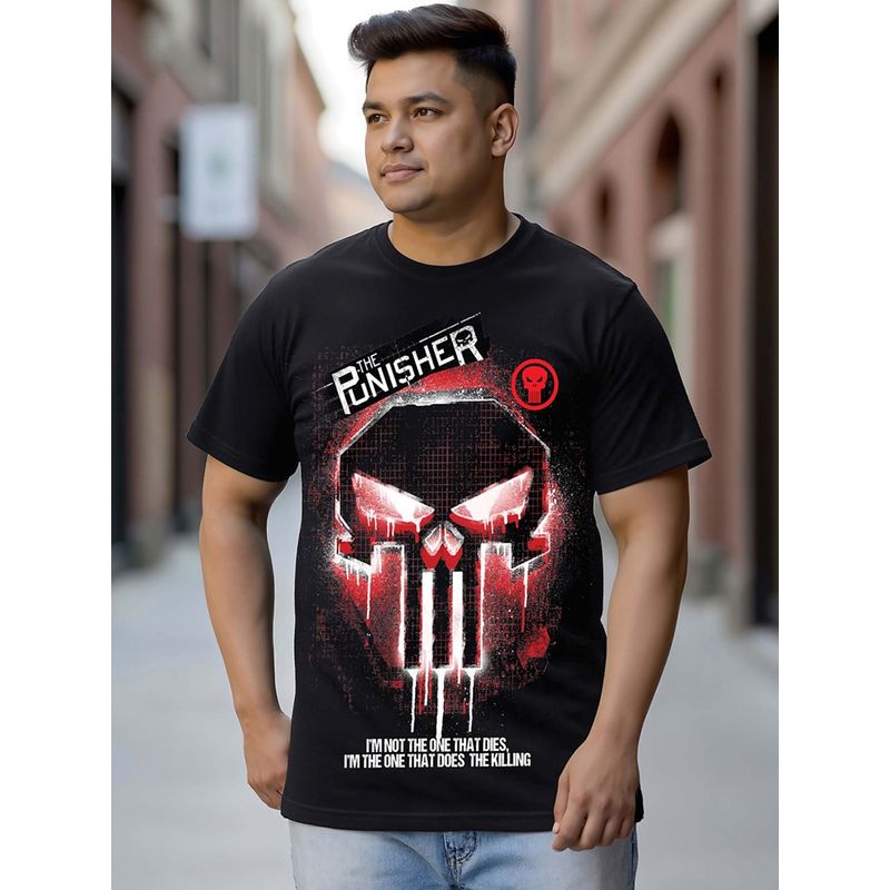 Bewakoof Marvel Punisher Mens Jet Black Graphic Printed Plus Size T-Shirt (3XL)