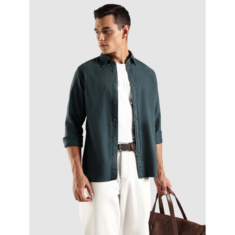 Tommy Hilfiger Solid Regular Fit Twill Woven Shirt - Green (2XL)