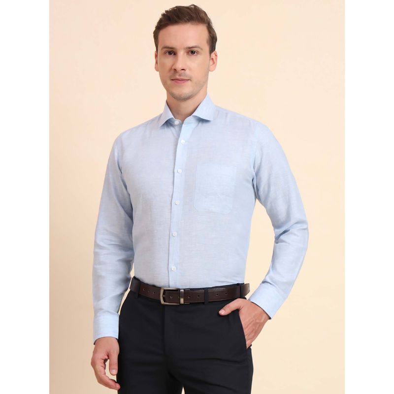 JadeBlue Sky Blue Linen Formal Shirt (44)