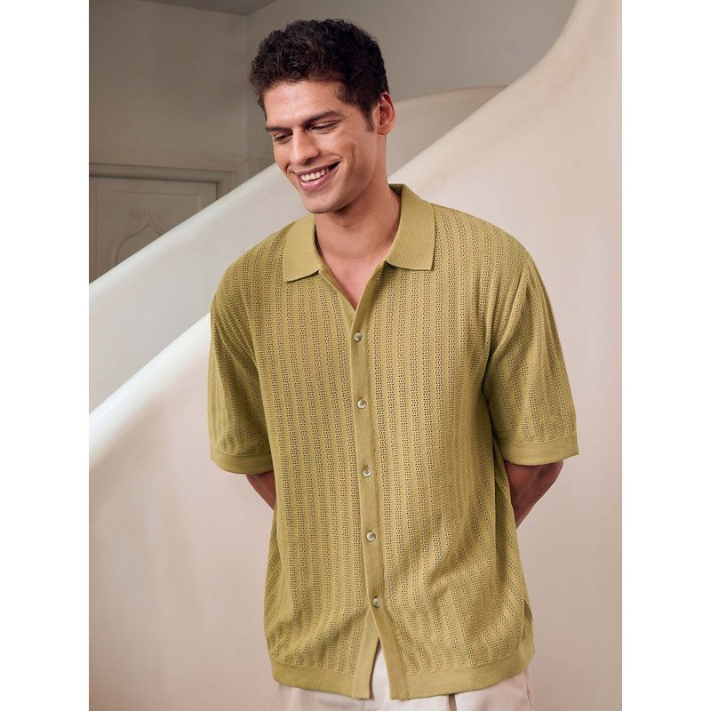 Andamen Men Self Design Cotton Relaxed Fit Shirt-Olive (S)