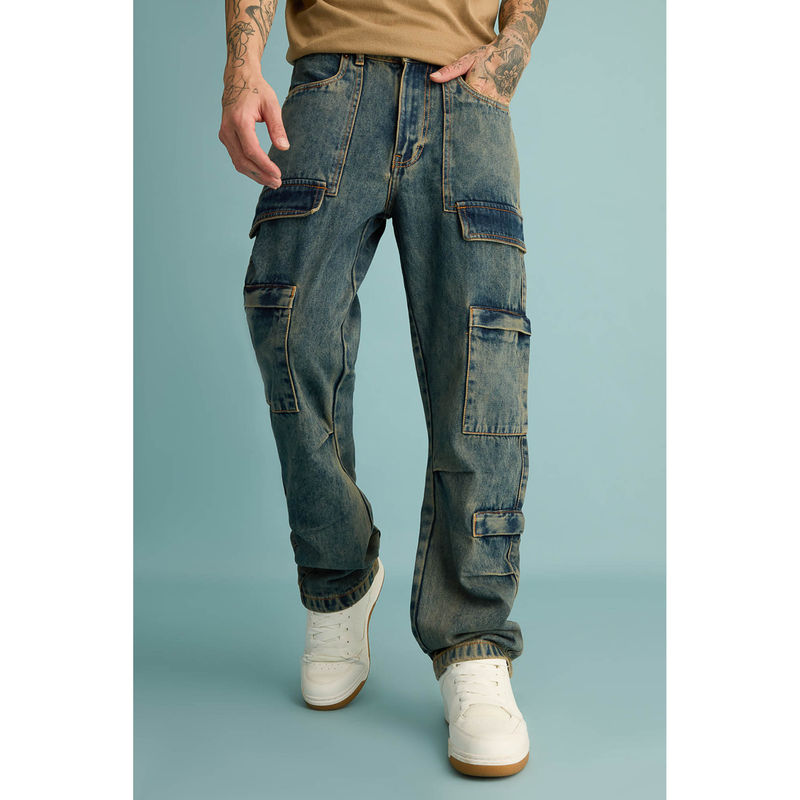 FREAKINS Mens Vintage Cargo Jeans (34)