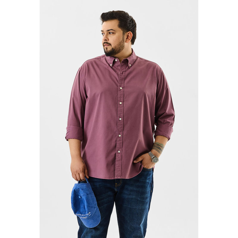 Snitch Mauve Solid Full Sleeves Regular Casual Plus Size Shirt for Men (4XL)