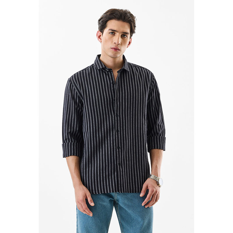 Snitch Black Stripes Full Sleeves Regular Casual Shirt for Men (XL)