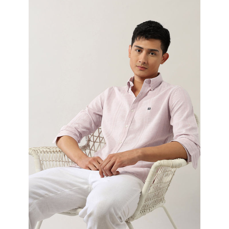 Arrow Sports Men's Vertical Striped Dobby Button Down Shirt-Pink (42)