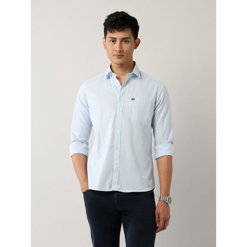 Arrow Sports Men's Pure Cotton Slim Fit Herringbone Shirt-Blue (44)