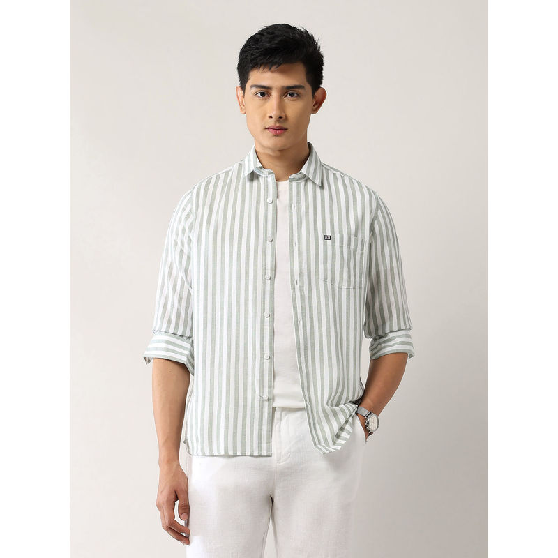 Arrow Sports Men's Vertical Striped Slim Fit Shirt-Olive (38)