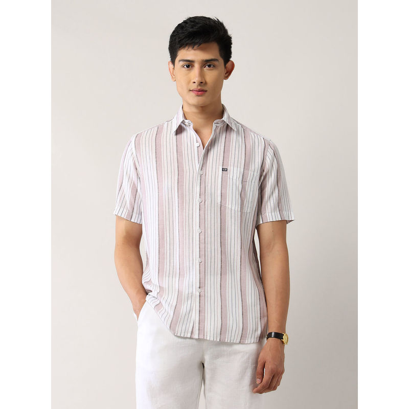 Arrow Sports Men's Vertical Striped Regular Fit Shirt-Pink (40)
