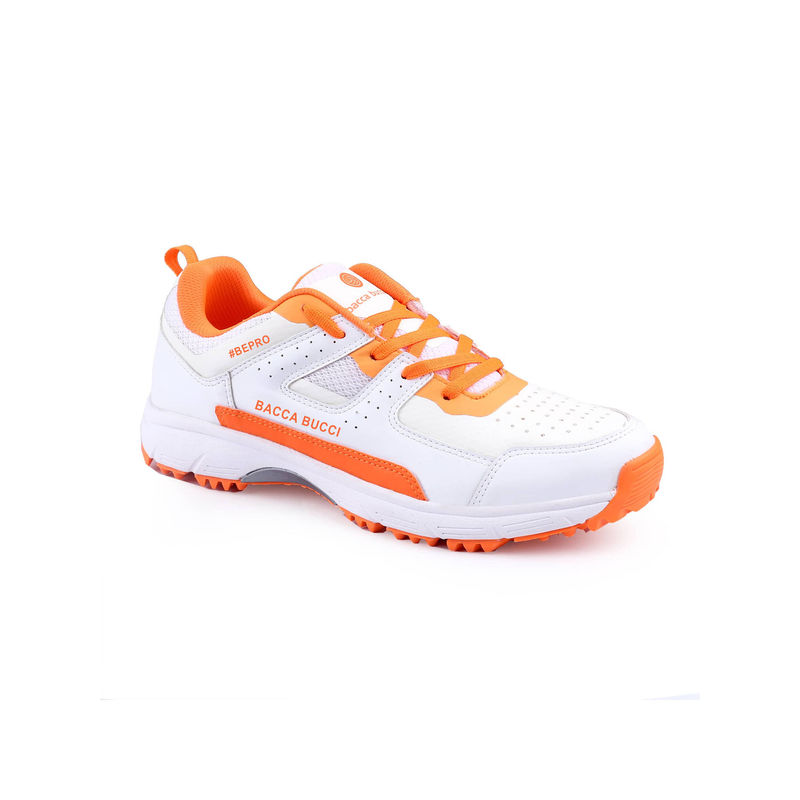 Bacca Bucci Wicket Wings Pro Performance Cricket Shoes White & Orange (UK 6)