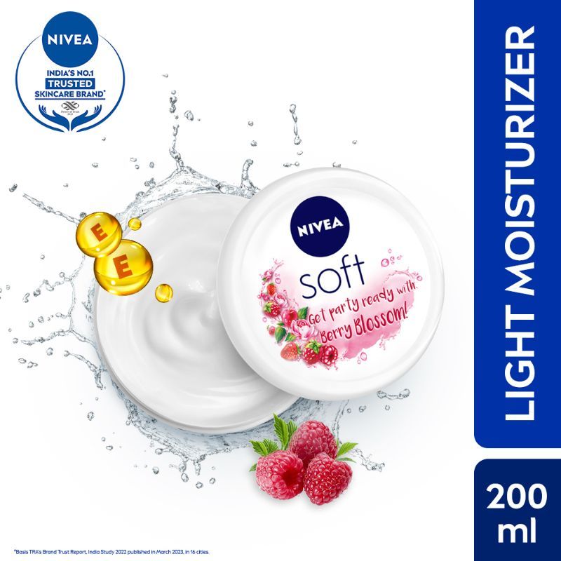 NIVEA SOFT Light cream with Vit E, Jojoba oil & Berry fragrance for Non-sticky, Soft & Hydrated skin