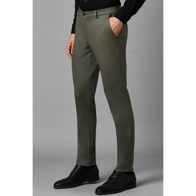 Louis Philippe Men Olive Slim Tapered Fit Solid Flat Front Formal Trouser (34)