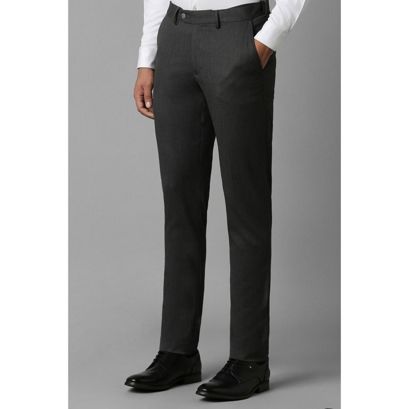 Louis Philippe Men Grey Slim Tapered Fit Textured Flat Front Formal Trouser (32)