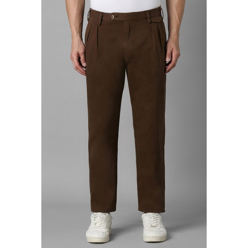 Louis Philippe Men Brown Regular Fit Solid Pleated Casual Trouser (32)