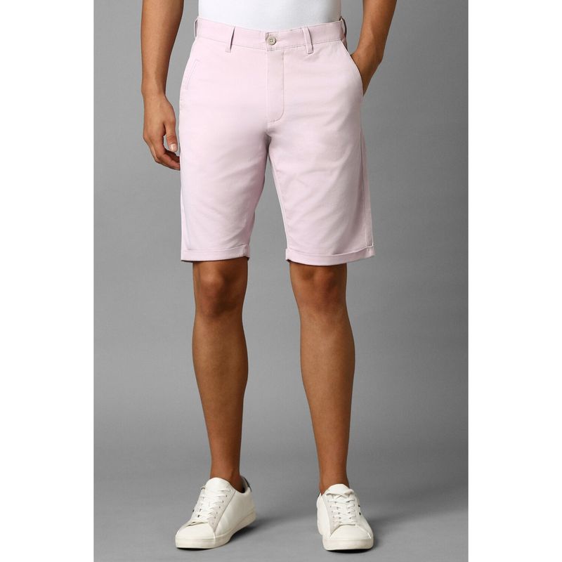 Louis Philippe Men Pink Solid Slim Fit Shorts (34)