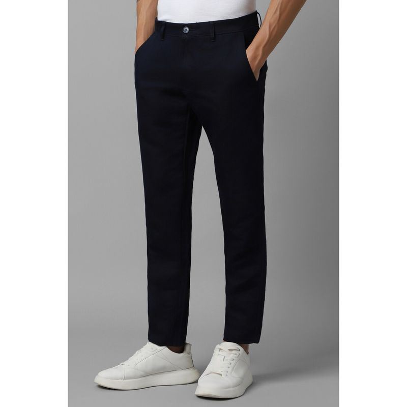 Louis Philippe Men Navy Slim Tapered Fit Solid Flat Front Casual Trouser (32)