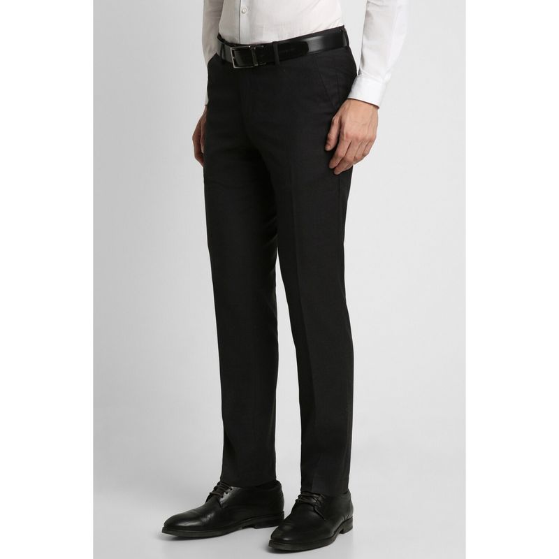 Peter England Men Black Textured Slim Fit Formal Trouser (30)