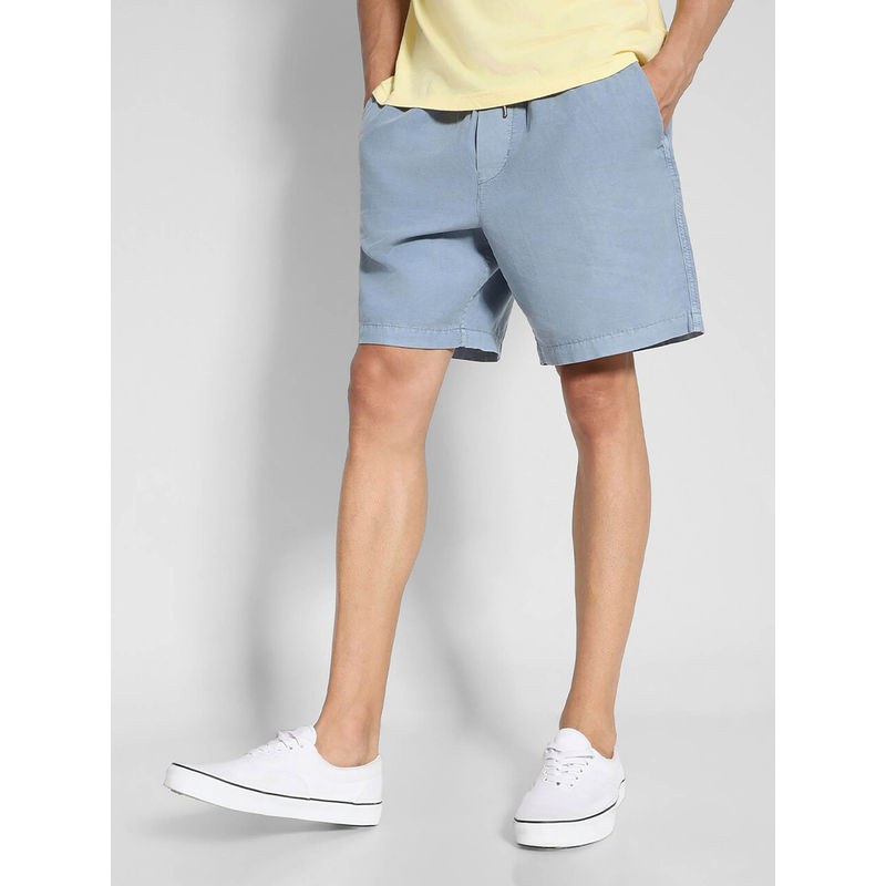 American Eagle Men Blue 7 Inches Linen-Blend Lived-In Trekker Short (30)